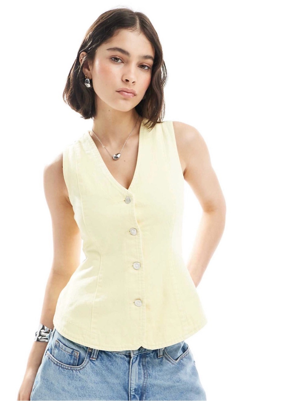 ASOS Pale Yellow Sleeveless Denim vest